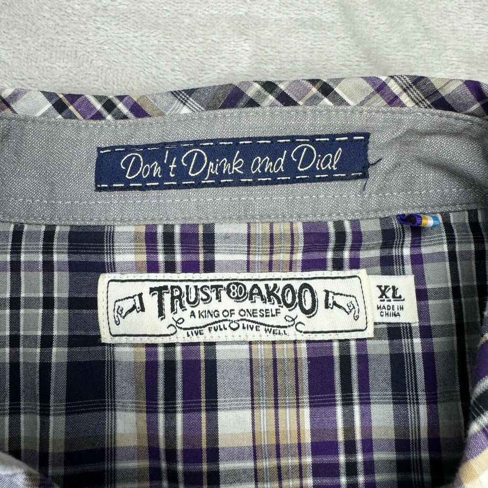 Akoo Trust Flannel Mens Size XL  Plaid "Don't Drink And Dial" Streetwear‎ Hiphop